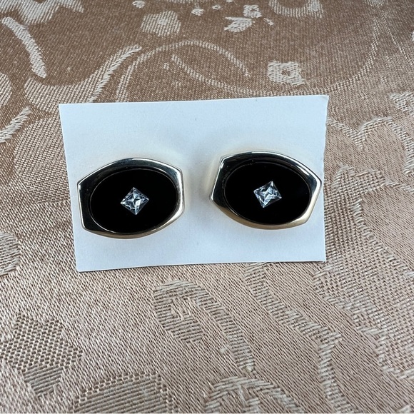 VINTAGE CUFFLINKS BLACK SILVER RHINESTONE ACCENT EVENT FORMAL WEDDING - Picture 6 of 6